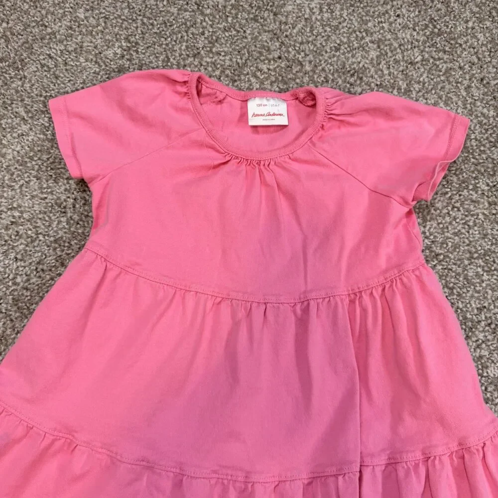 Hanna Andersson Little Girls Dress ize US 6-7 Pink Short Sleeve 100% Cotton
